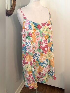 Old Navy XXL Multicolor Smocked Sundress — Pink, Green, Orange Linen Blend